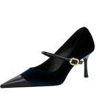 Sapatos de salto alto baobeijiadao femininos Slip On Stiletto Blue Velvet