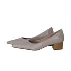 Scarpin Bico Fino em Couro Salto Grosso 4 cm Nude Rose