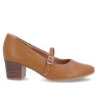 Scarpin Boneca Marrom Couro Salto Bloco Tira Fivela
