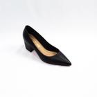 Scarpin Chic Line Julia 02 Luxo Couro Preto Salto 5cm Grosso