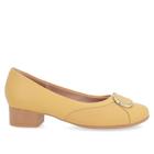 Scarpin Couro Amarelo Mel Salto Bloco Tecido