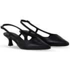 Scarpin Couro Bottero Slingback Bico Fino Salto Baixo-Preto