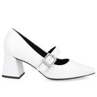 Scarpin Couro Branco Bico Fino Fivela