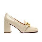 Scarpin Couro Off White Salto Bloco Médio Cecconello 2387006-2