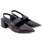 Scarpin Couro Usaflex Slingback Salto Bloco Feminino - Preto