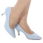 Scarpin feminino azul salto fino baixo conforto premium valle shoes
