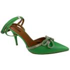 Scarpin Feminino Verde Laço Brilhante Salto Alto Fino