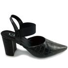 Scarpin Preto com Estampa Croco com Elástico no Tornozelo Salto Alto Bloco 9 cm - ULLY