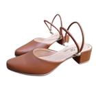 Scarpin Salome Estilo Mule Salto Grosso Medio Baixo Caramelo 050