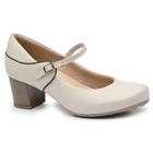 Scarpin salto bloco off-white com verniz preto 715bl-0123