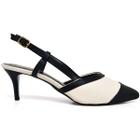 Scarpin Slingback Salto Baixo Napa Preto/Off White