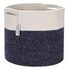 Sea Team Large Size Cotton Rope Woven Storage Basket with Handles, Laundry Hamper, Trunk Organizer, Clothes Toys Bin for Kid's Room, 15 x 13 polegadas, design aberto redondo, Off White & Variegated Navy