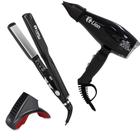 Secador Cabelo Aero 3000w Lion 220v+ Prancha Tittan 500f Lion Preto + Suporte