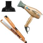 Secador Cabelo Tutti Pro 2600w Lion 220v + Prancha Tittan 250º Cobre + Difusor