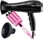 Secador De Cabelo Britania Profissional 2100w Ions Tourmaline Ar Quente Frio Bivolt Com Difusor de Cachos Modelador Cacheador Triondas