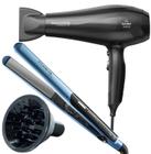 Secador De Cabelo Gama Italy 2100w Ions Profissional Motor Ac Eleganza Difusor De Cachos Prancha Titanium 220ºc Progressiva Blue