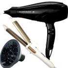 Secador De Cabelo Gama Italy 2300w Profissional Salão Titanio Multi-Ions Ar Quente Frio Com Difusor De Cachos Modelador Cacheador Prancha 2x1