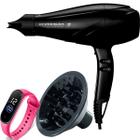 Secador De Cabelo Gama Italy 2300w Profissional Salão Titanio Multi-Ions Ar Quente Frio Com Difusor De Cachos Relogio Led