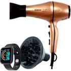 Secador De Cabelo Taiff 2000w Ions Profissional Ar Quente Frio Dourado Com Difusor De Cachos Smartwatch