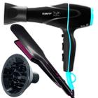 Secador De Cabelo Taiff 2000w Ions Profissional Ar Quente Frio Preto Difusor De Cachos Prancha Ceramica 210c Larga