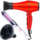 Secador De Cabelo Taiff 2000w Ions Profissional Ar Quente Frio Vermelho Com Difusor Cachos Modelador Gama Italy Ceramic Spirale