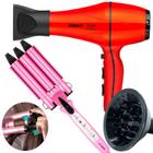 Secador De Cabelo Taiff 2000w Ions Profissional Ar Quente Frio Vermelho Difusor Cachos Modelador Cachos Triondas Profissional Cacheador Rosa