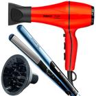 Secador De Cabelo Taiff 2000w Ions Profissional Ar Quente Frio Vermelho Difusor Cachos Prancha Titanium Progressiva Blue 220ºc