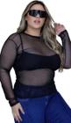 Segunda Pele Transparente Plus Size Blusa Tule Manga Longa