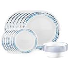 Serviço Corelle Vitrelle de 18 peças para 6 conjuntos de louças, vidro de camada tripla e resistente a chips, conjunto de tigelas e pratos redondos leves, azul oceano