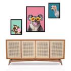 Set 3 Quadros Animais Bubble Gum Coloridos - com vidro