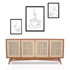 Set 3 Quadros Minimalistas Café - One Line - com vidro