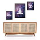 Set 3 Quadros Zen Buda Universo - Com Vidro