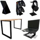 Setup Kit Gamer Vexus Com Mesa Dallas 1,20 Suporte P/ Notebook Controle Fone Celular Preto