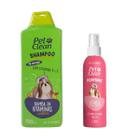 Shampoo 2 em 1 Bomba de Vitaminas 700ml e Perfume 120ml Pet Clean para Cães e Gatos com Queratina e Vit A e E