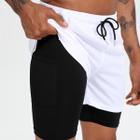 short 2 em 1 para academia treino fitness anti assadura com proteção uv - Black White Sport