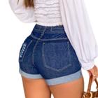 Short Barra Dobrada Jeans feminino Cintura Alta Modelo Detonado Bermuda Rasgado