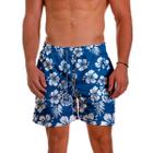 Short Bermuda Masculino Praia Flores Azul e Branco