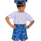 Short Clochard Infantil Onça Azul + Cinto Avulso em material sintético Marinho 04-10 Anos Menina Confortável Franzido Com Pregas Fashion Moda