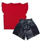 Short Couro Infantil Menina Bolso Paetê Primavera Verão