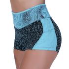 Short Curto Fitness Feminino Recortes Poliamida Cós Alto Orbis Azul