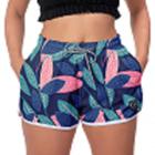 Short De Malhar Feminino Folhas Estampado Esportivo Academia Praia Conforto