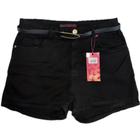 Short feminino com Elastano e cinto na cintura detalhe cortadinho nas laterais short preto