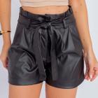 Short Feminino Couro Clochard Cinto Luxo Cintura Alta Social