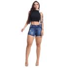 shorts jeans feminino curto com cintura alta e a barra em Promoção