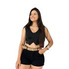 Short Feminino Jeans Preto Miller Barra Feita Com Cinto