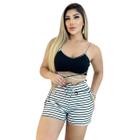 Short Feminino Malha Branco Listrado AJustável com Top