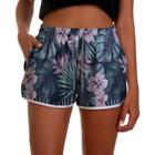 Short Feminino Praia Verão Estampado Tropicália Azul e Rosa