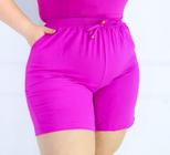 Short Feminino Social Alfaiataria Verão Cós Elástico Ajustável Plus Size Linho