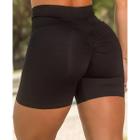 Short Fitness Empina Bumbum com Cós Transpassado Preto