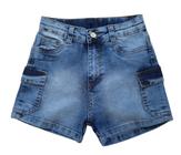 Short Jeans Cargo Infantil Juvenil Meninas Lycra 10 Ao 16 (7577)